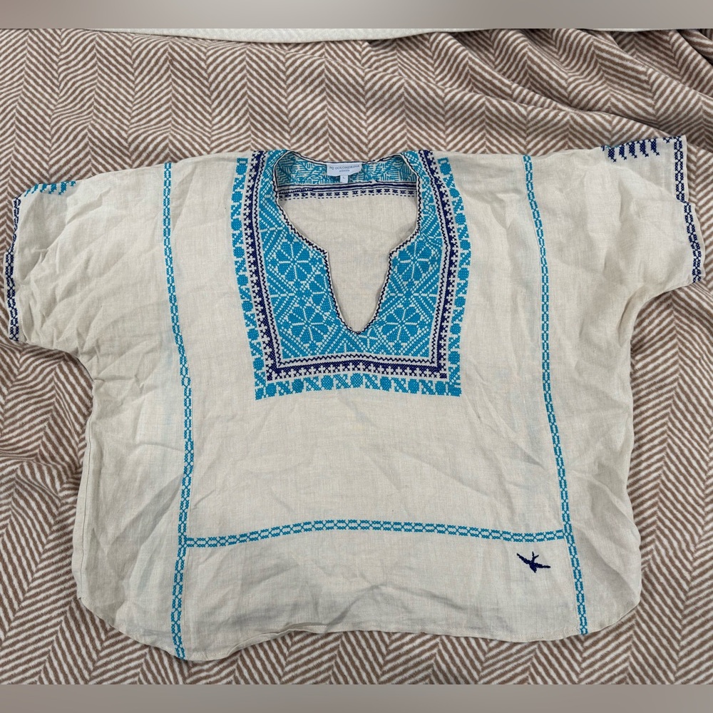 MI GOLONDRINA embroidered popover boxy tunic linen